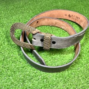 Vintage Triple D Leather Western Belt SZ 42 Gray Woven Brass Horseshoe Buckle